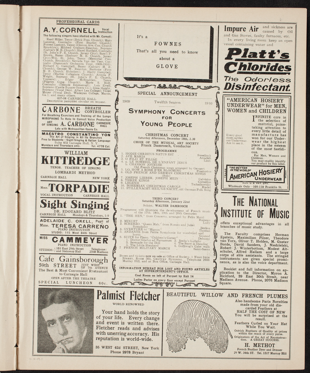 New York Philharmonic, December 16, 1909, program page 9