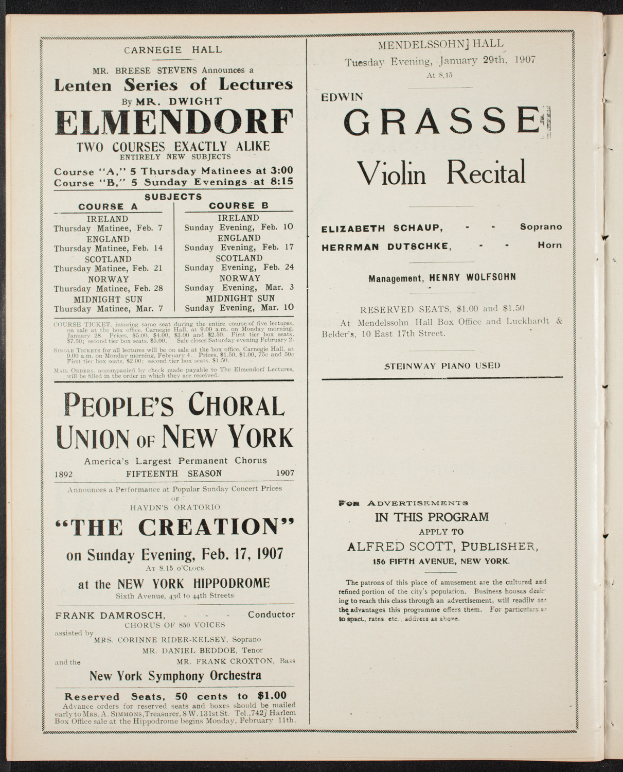 New York Symphony Orchestra, January 20, 1907, program page 12