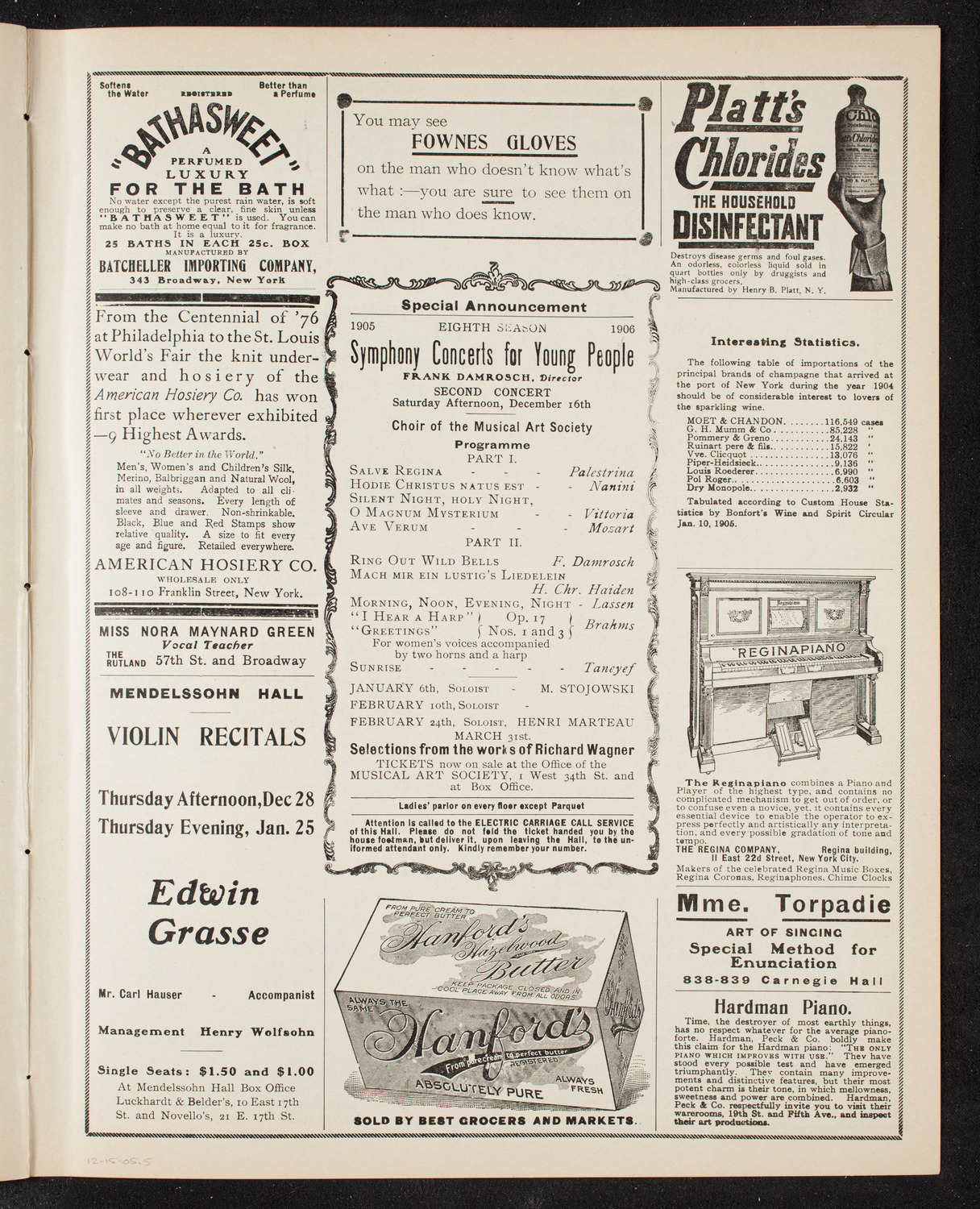 New York Philharmonic, December 15, 1905, program page 9