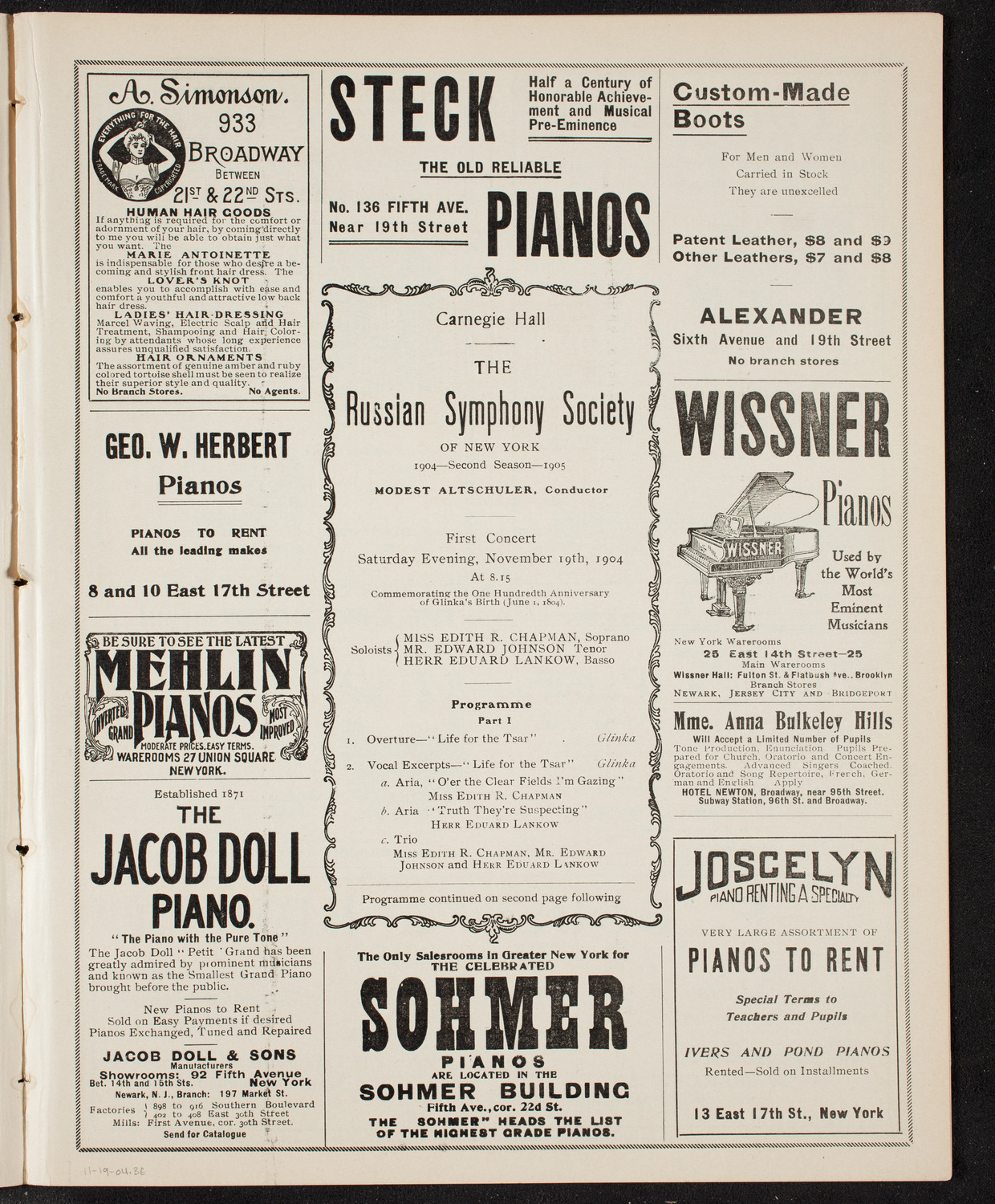 Russian Symphony Society of New York, November 19, 1904, program page 5