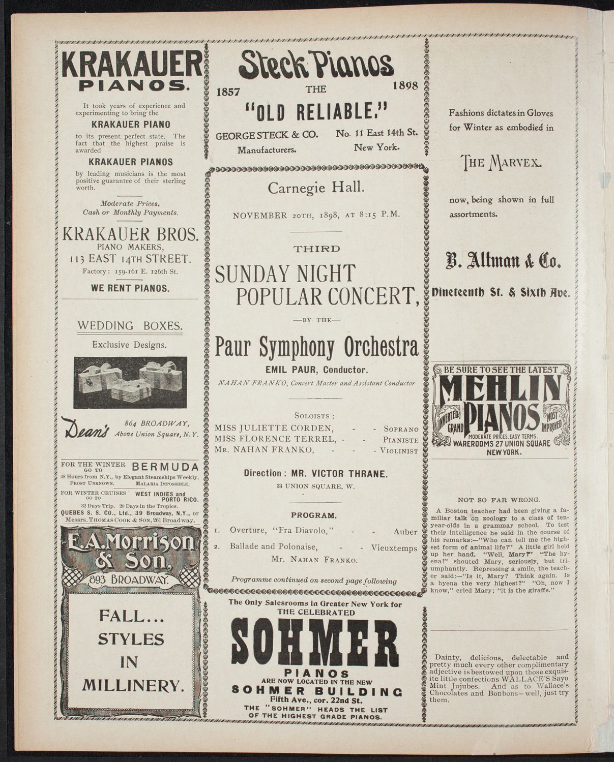 Paur Symphony Orchestra - Sunday Night Popular Concert, November 20, 1898, program page 4