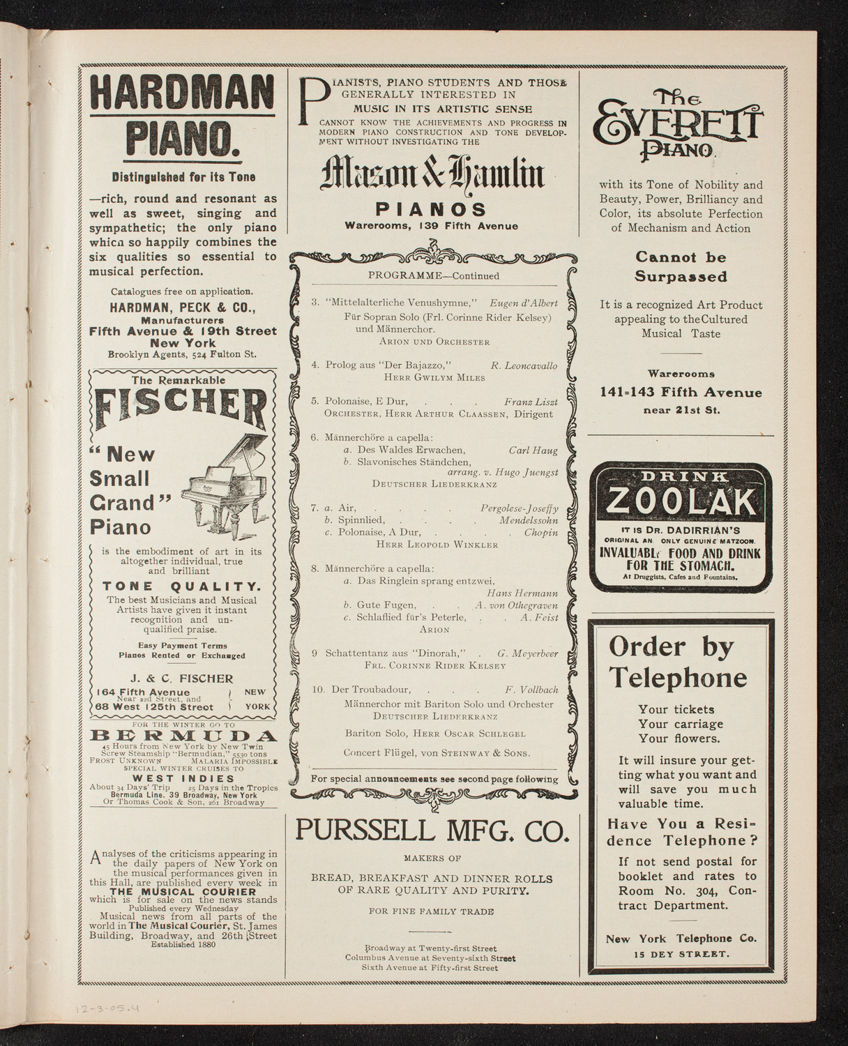 Benefit: German Hospital and Dispensary, December 3, 1905, program page 7