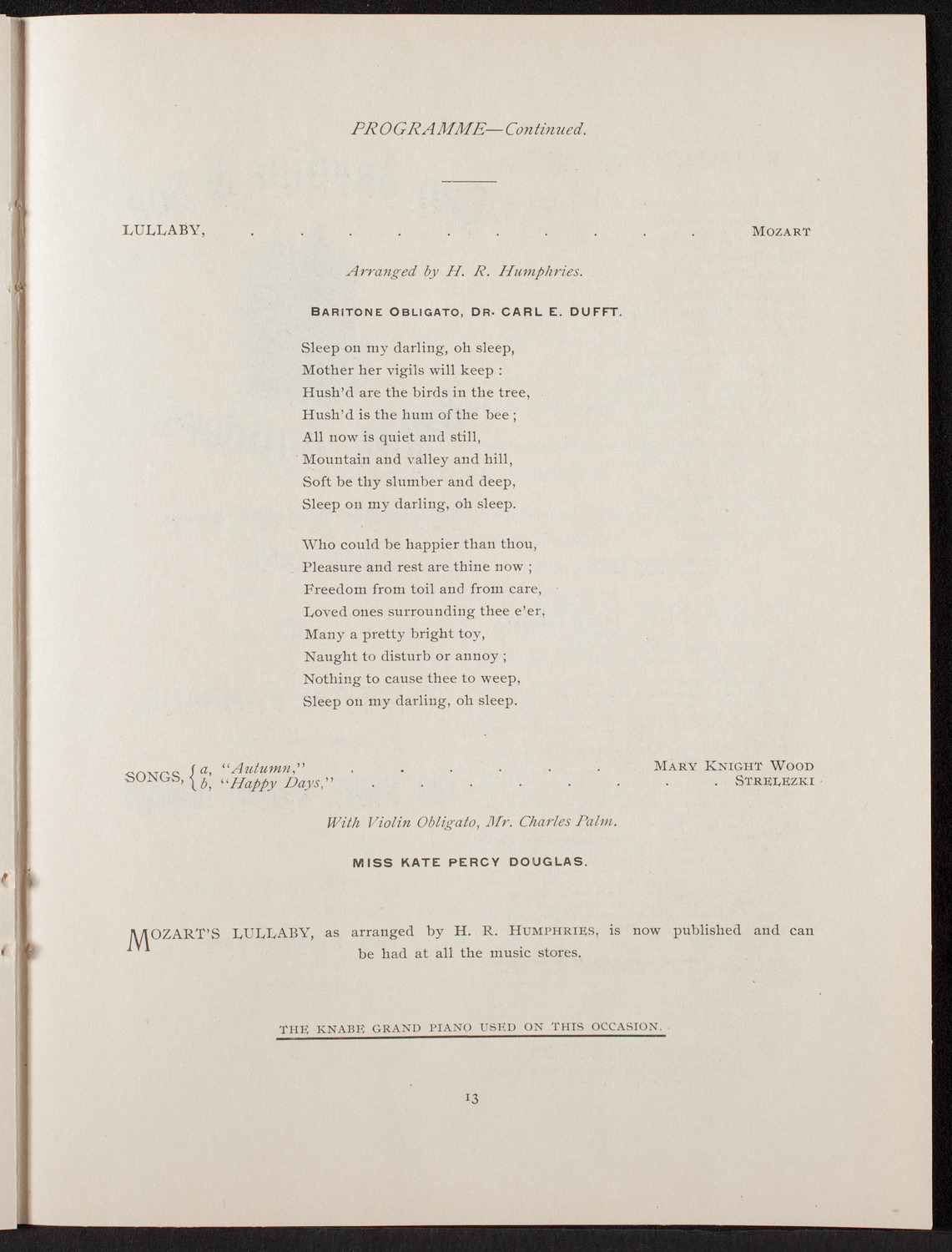 New York Banks' Glee Club, May 21, 1892, program page 14