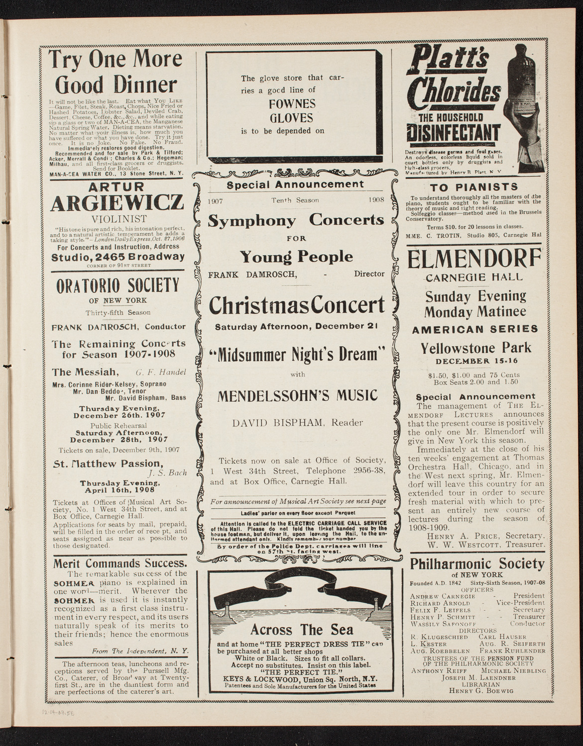 New York Philharmonic, December 14, 1907, program page 9