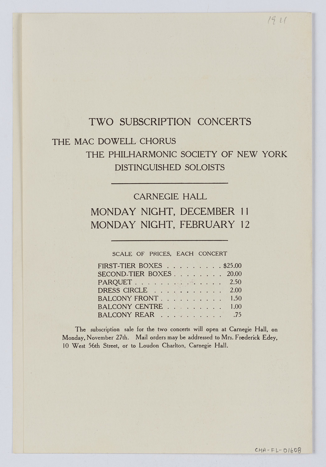 MacDowell Chorus, 1911-1912