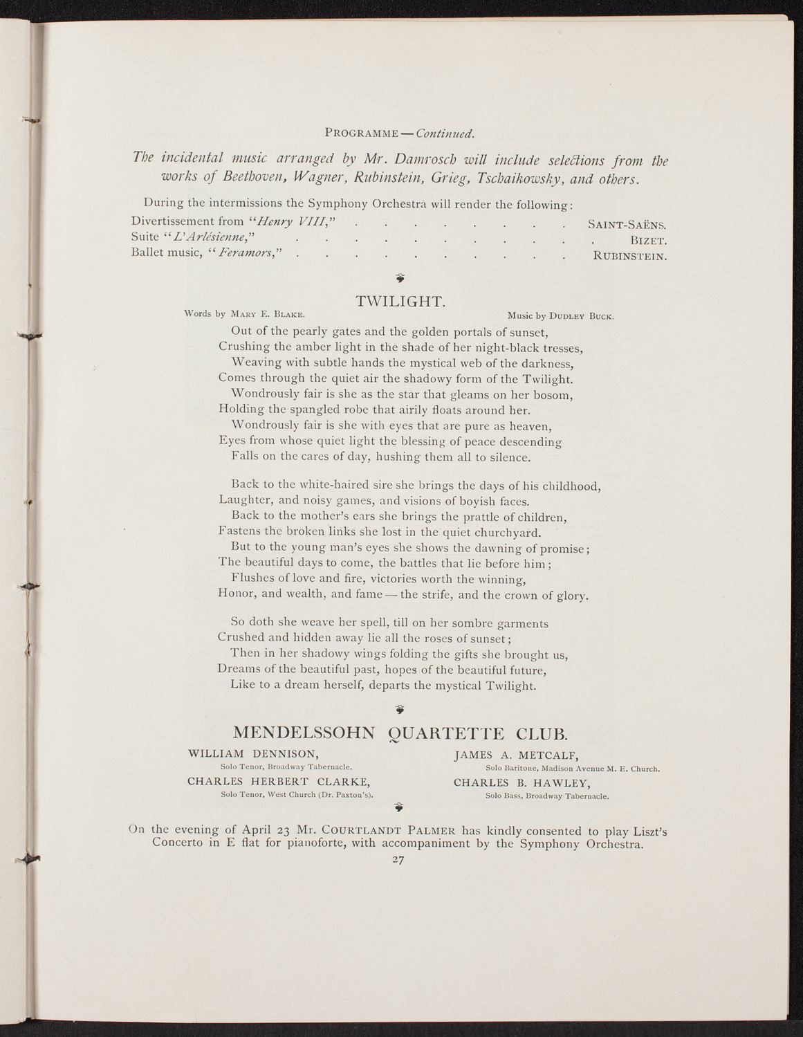 Tennyson's "Maud", April 23, 1892, program page 28