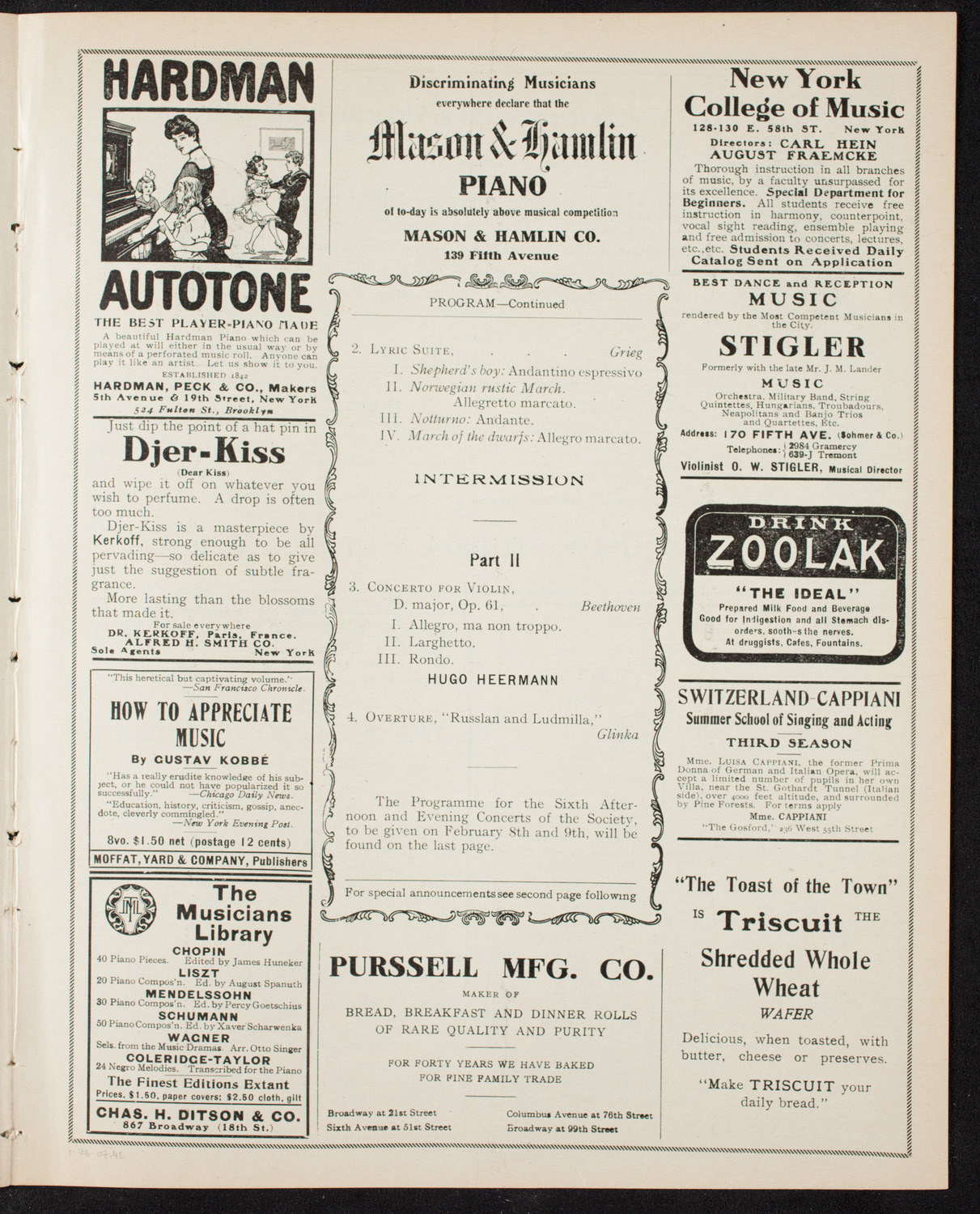 New York Philharmonic, January 26, 1907, program page 7