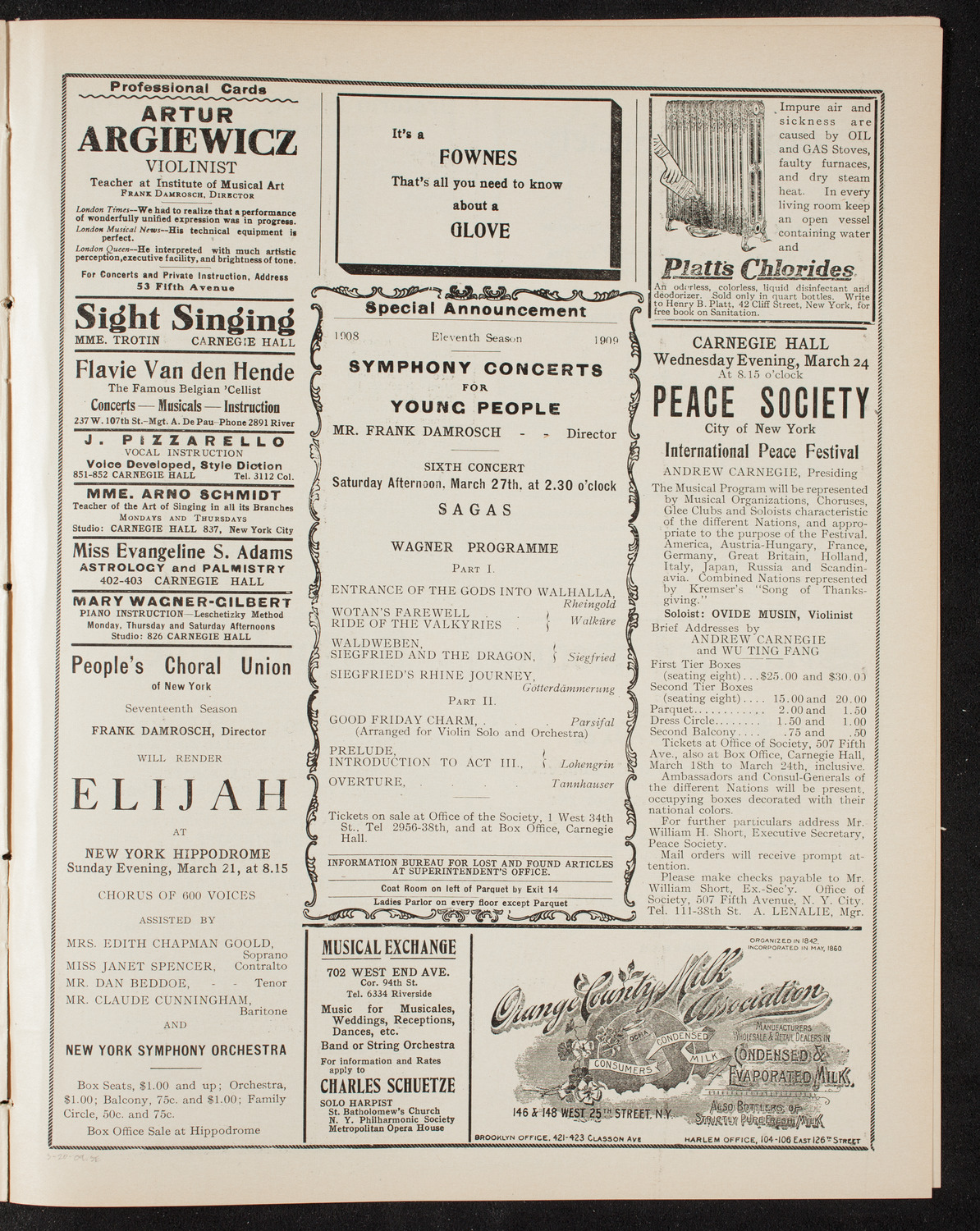 Oratorio Society of New York, March 20, 1909, program page 9