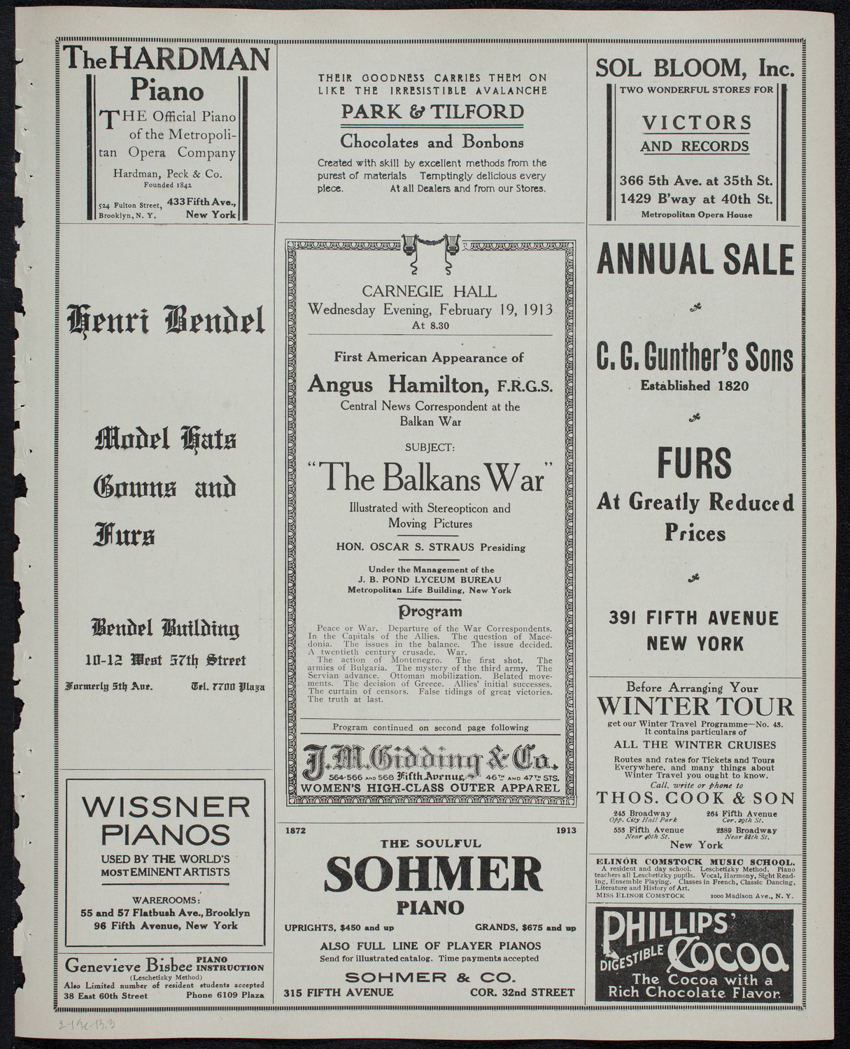 Lecture by Angus Hamilton, February 19, 1913, program page 5