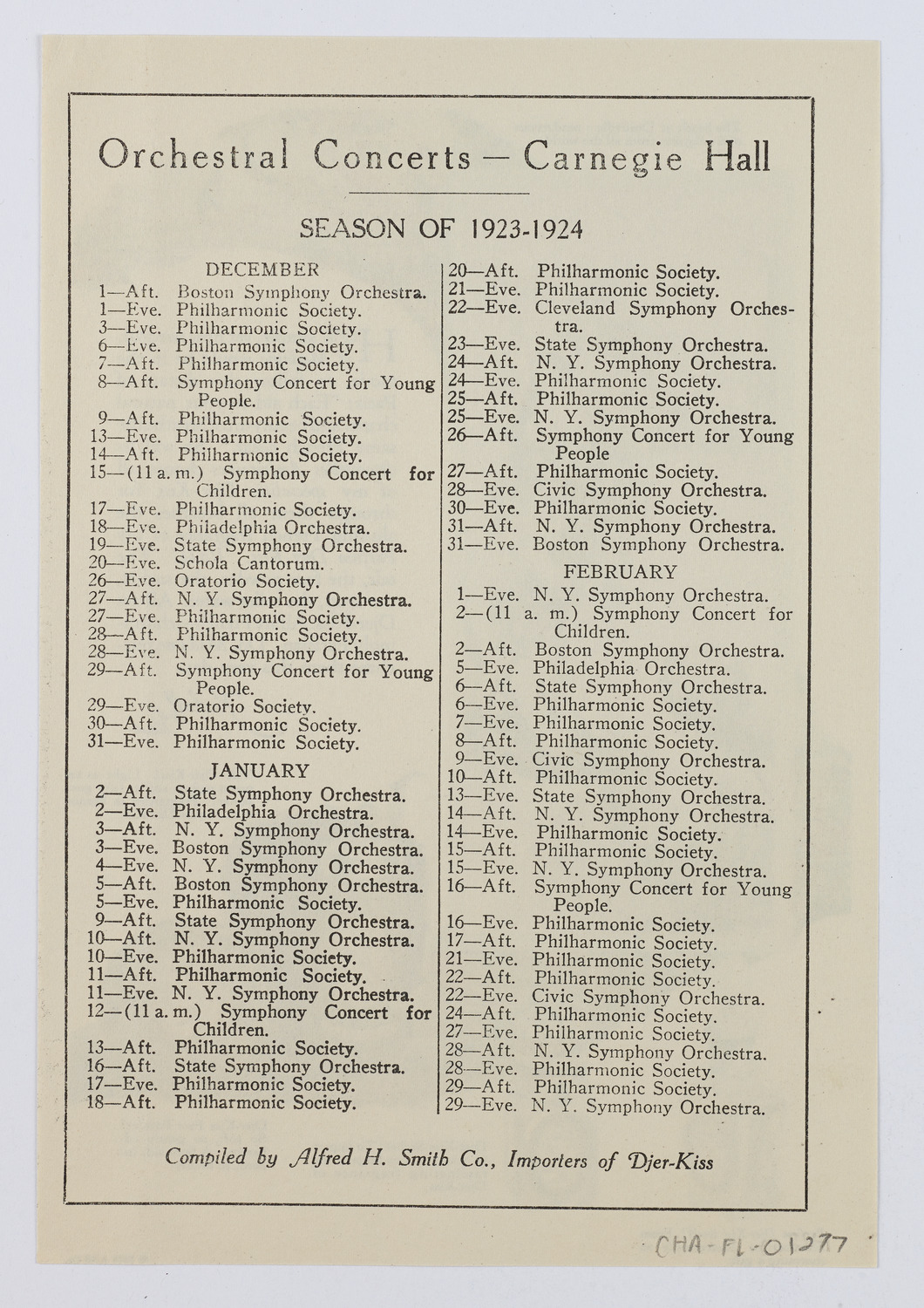 Djer-Kiss Cosmetics Orchestral Concert Schedules, 1923-1924