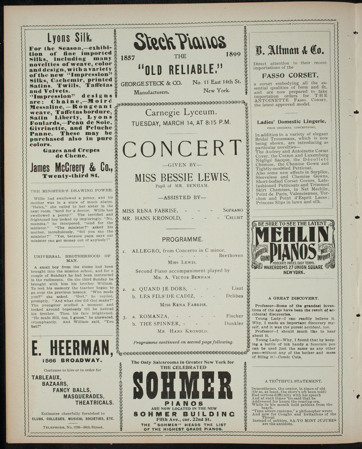Bessie Lewis and Others, March 14, 1899, program page 4