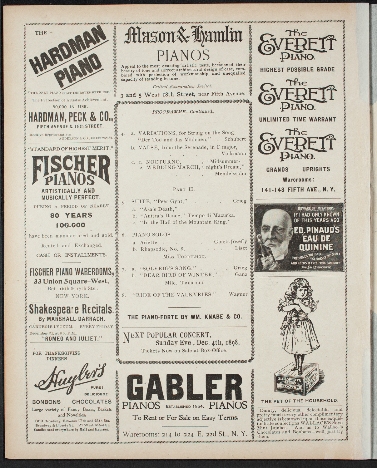 Paur Symphony Orchestra - Sunday Night Popular Concert, November 27, 1898, program page 6