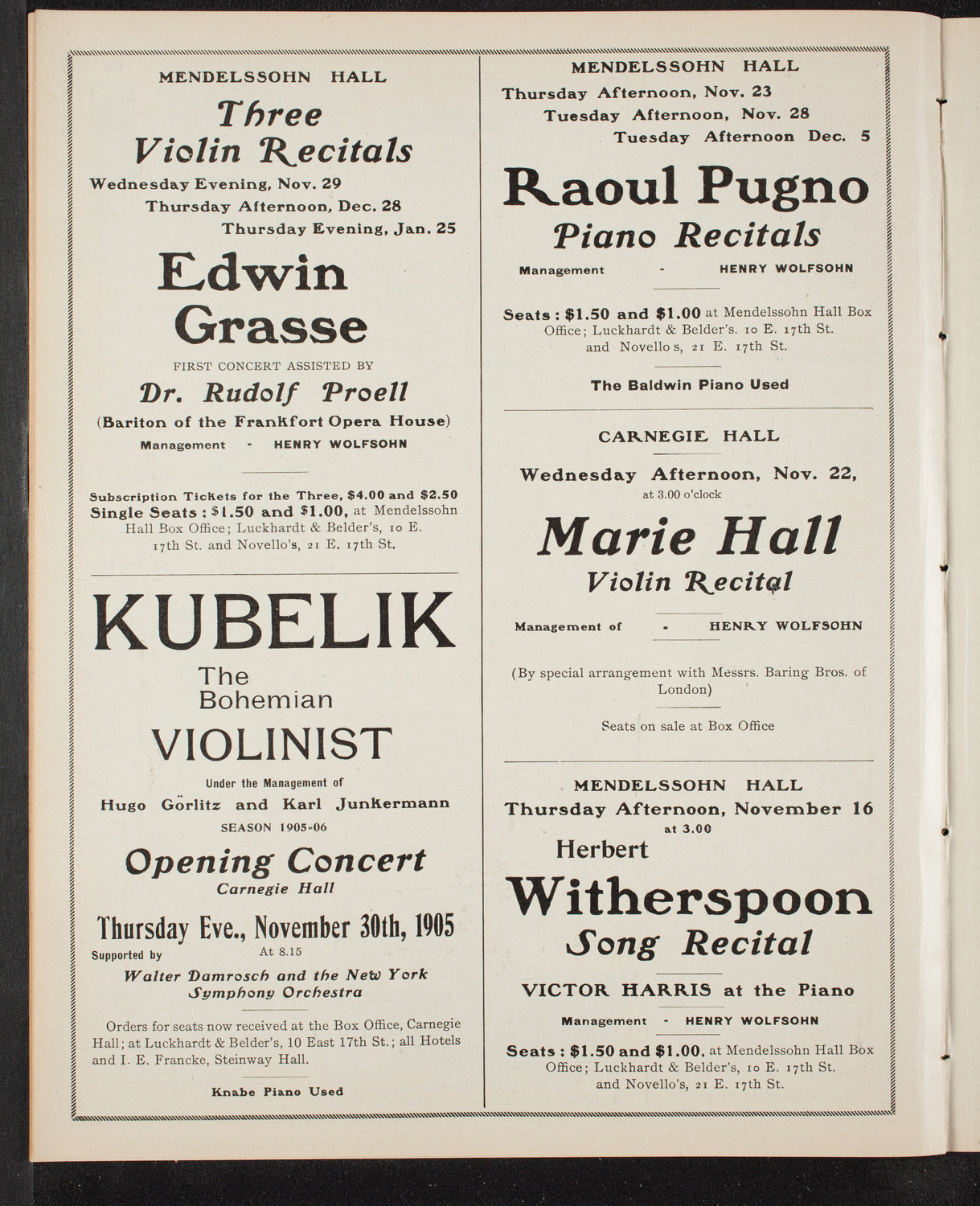 New York Symphony Orchestra, November 14, 1905, program page 10