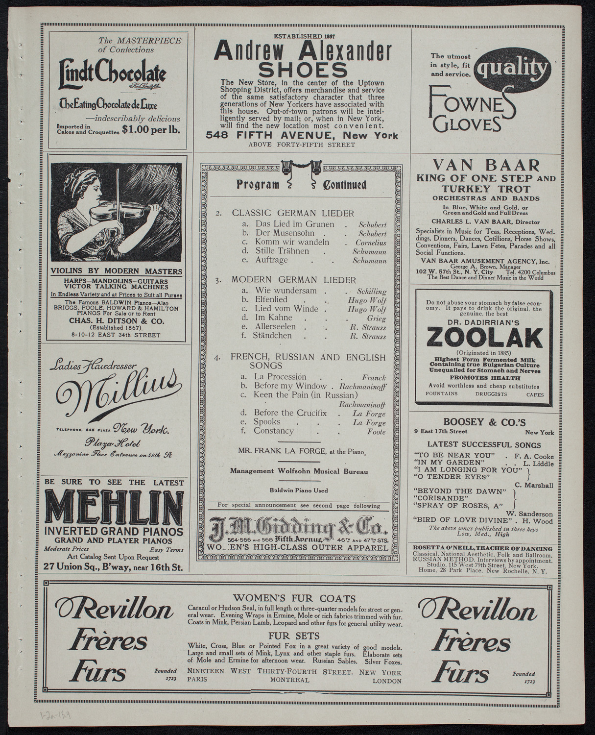 Marcella Sembrich, Soprano, January 2, 1913, program page 7