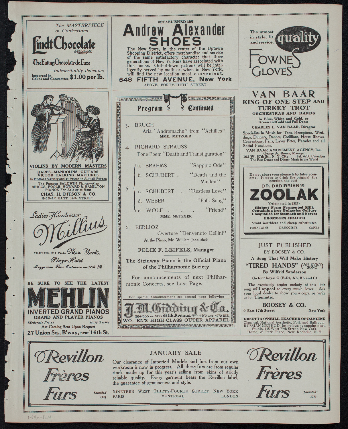 New York Philharmonic, January 24, 1913, program page 7