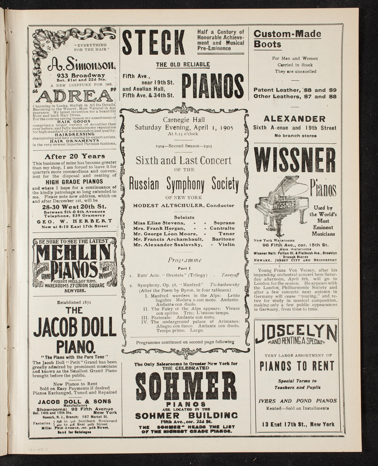 Russian Symphony Society of New York, April 1, 1905, program page 5