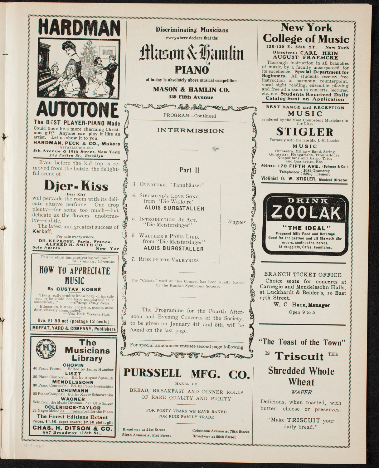 New York Philharmonic, December 21, 1906, program page 7
