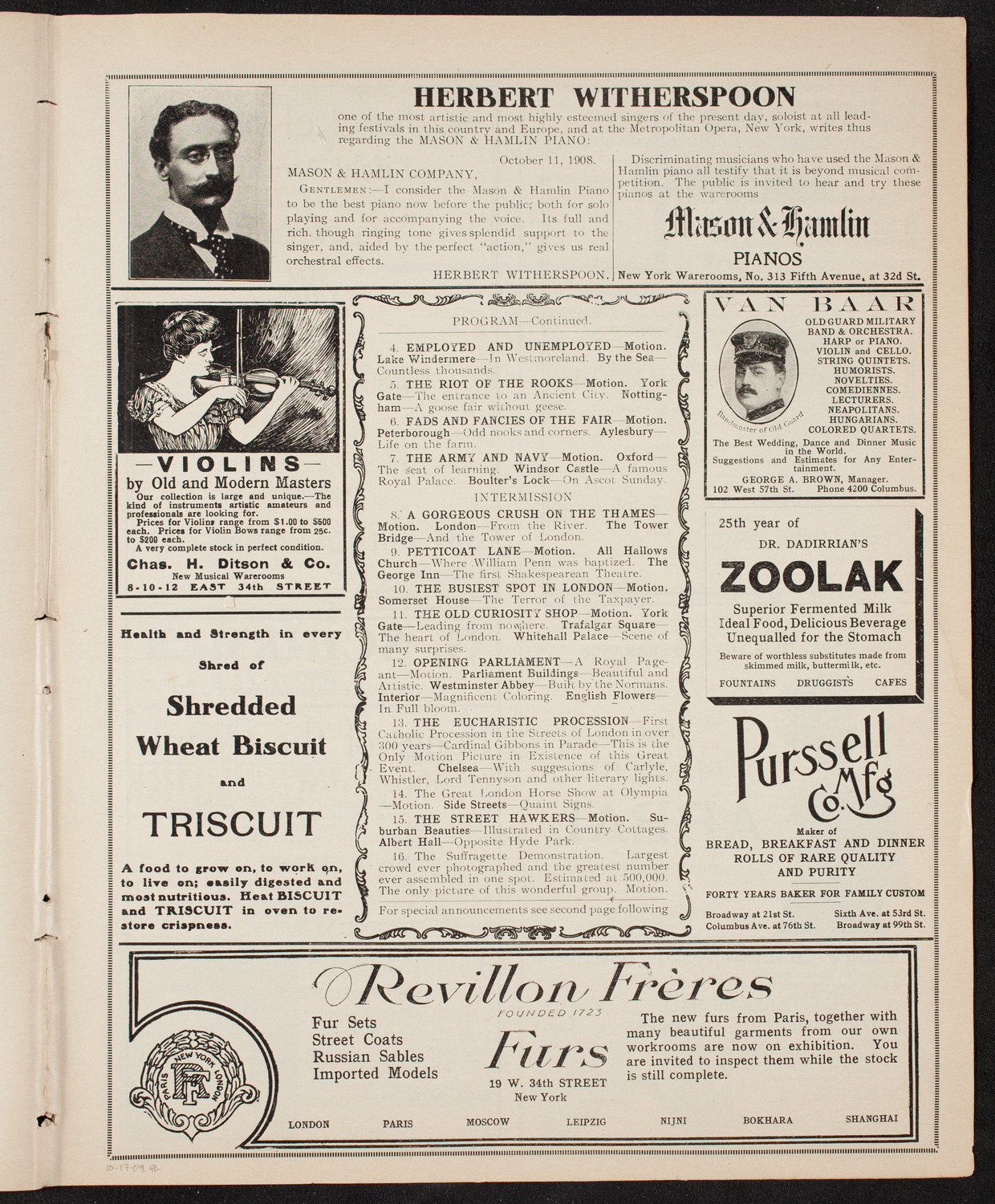 Lecture by R.G. Knowles, October 17, 1909, program page 7