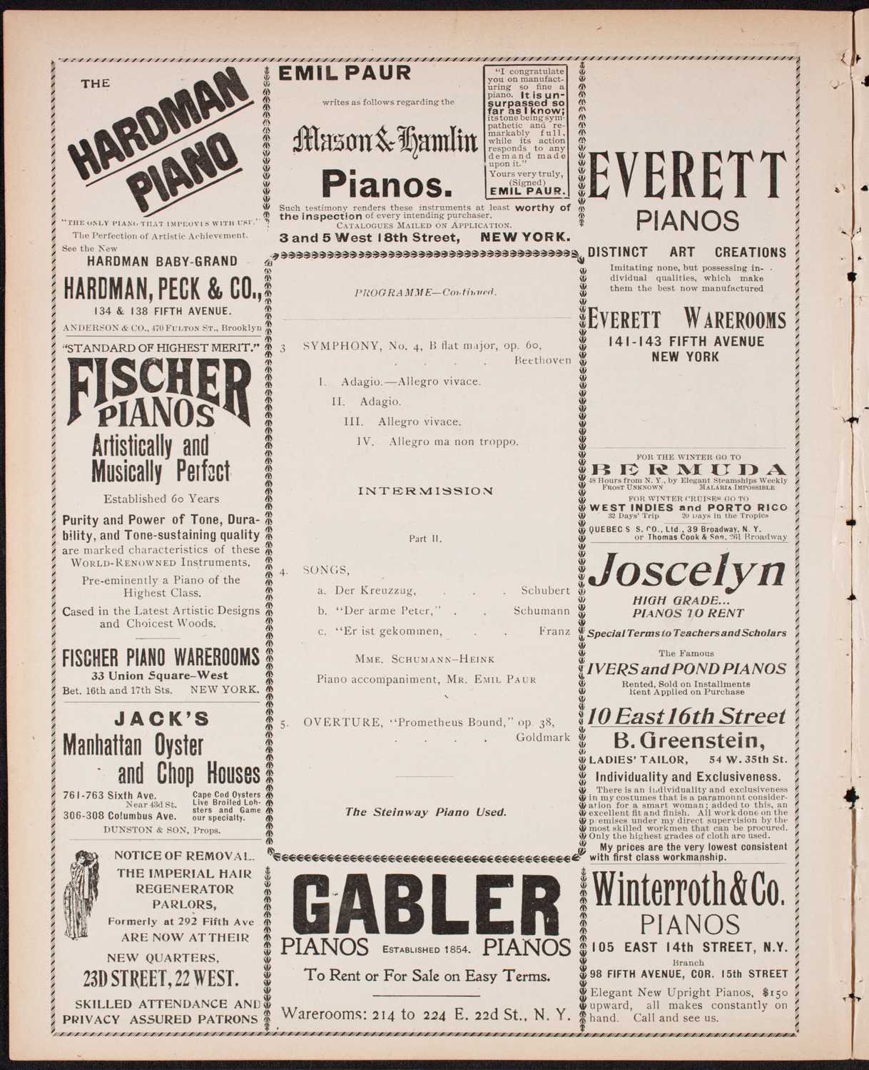 New York Philharmonic, January 27, 1900, program page 6