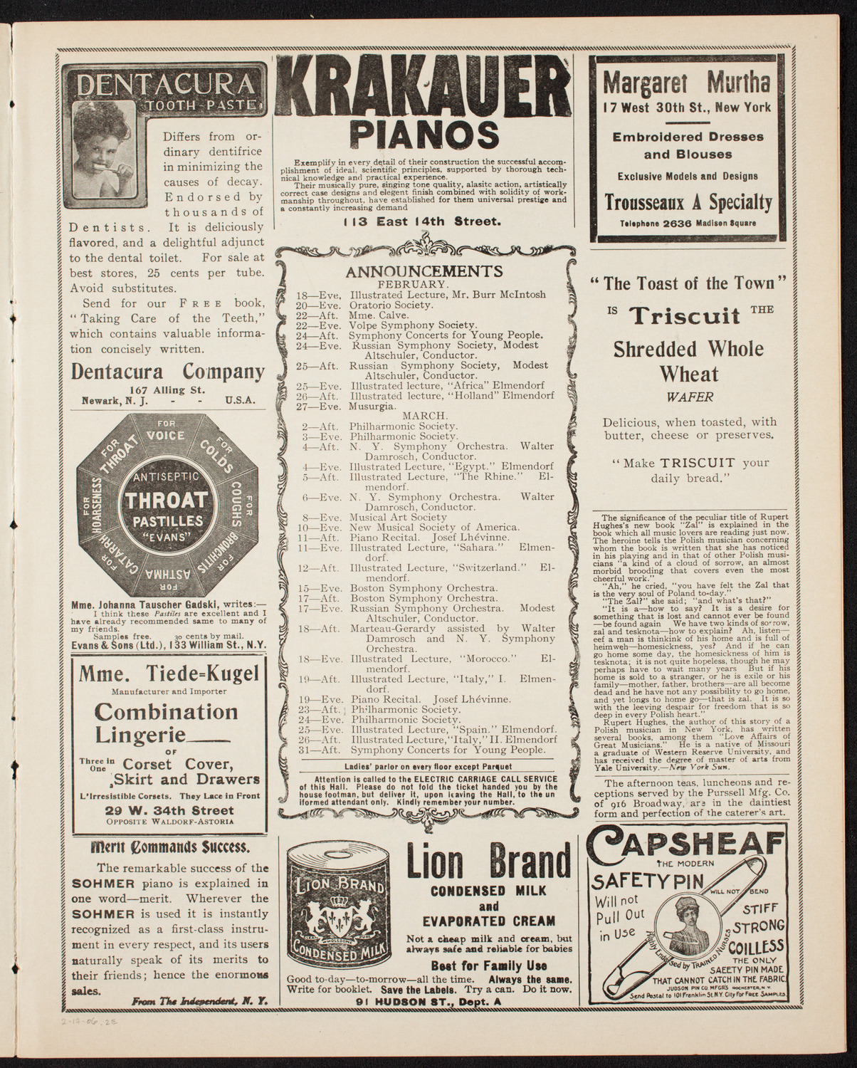 People's Symphony Concert, February 17, 1906, program page 3