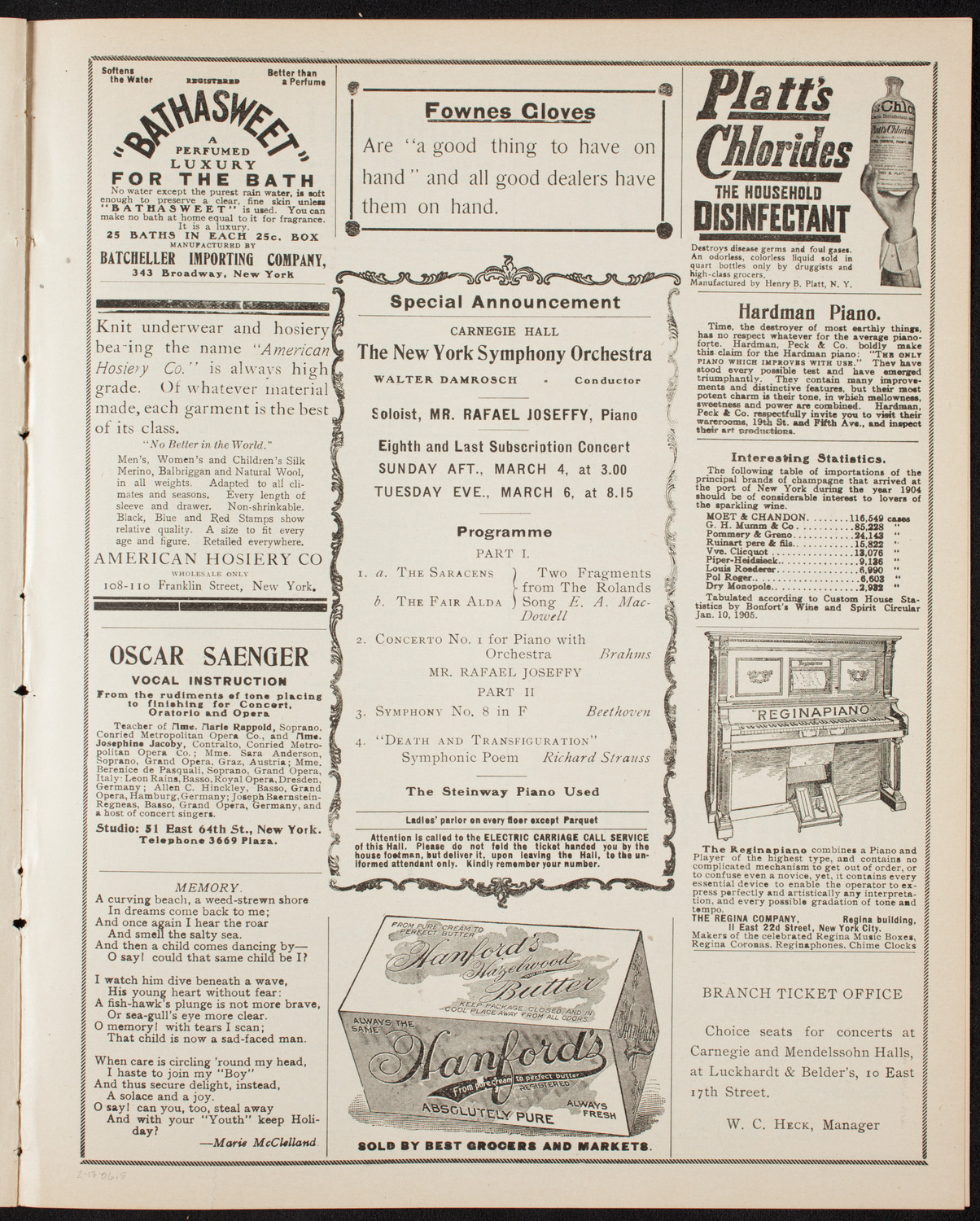 New York Symphony Orchestra, February 13, 1906, program page 9