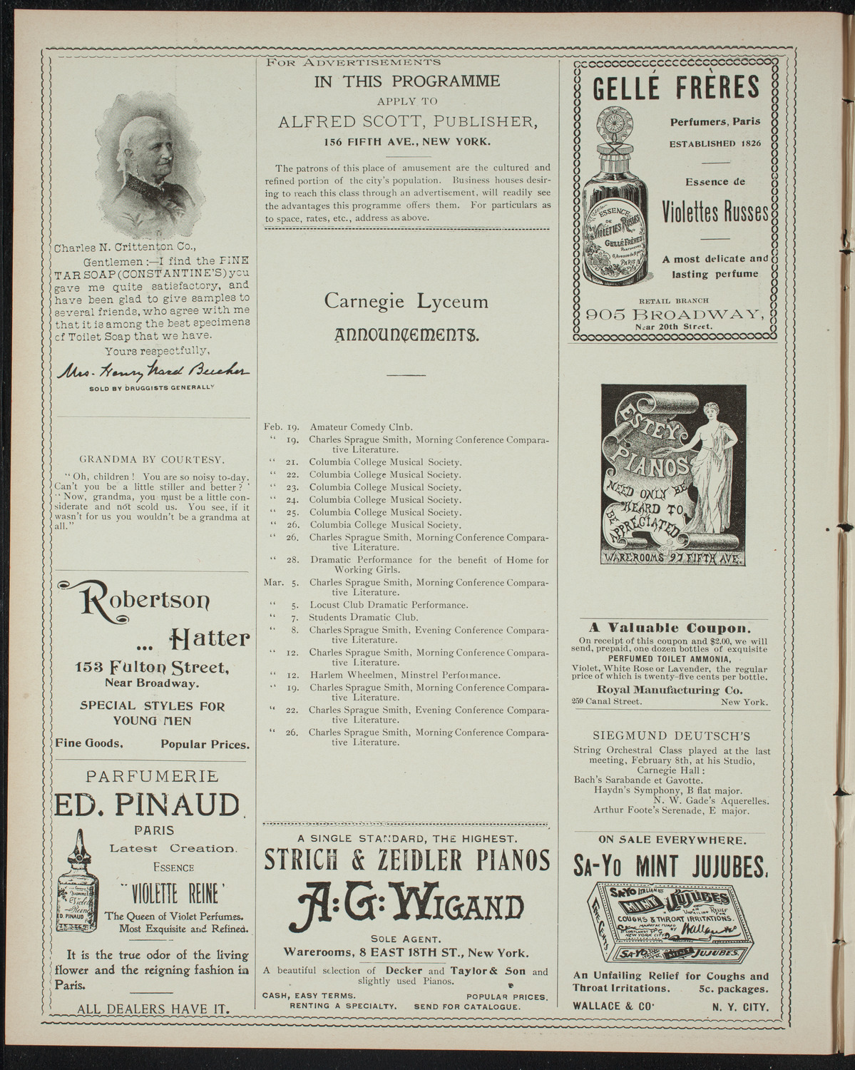 Amateur Comedy Club, February 18, 1898, program page 2