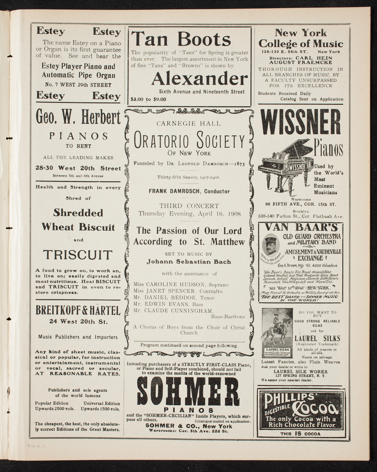 Oratorio Society of New York, April 16, 1908, program page 5