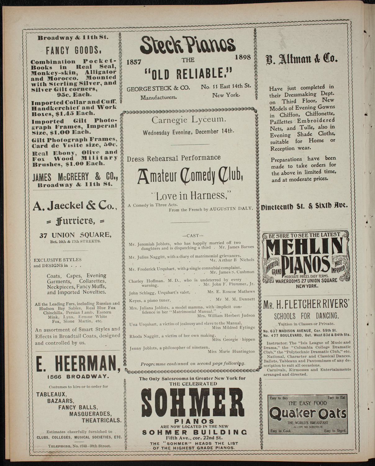 Amateur Comedy Club, December 14, 1898, program page 4