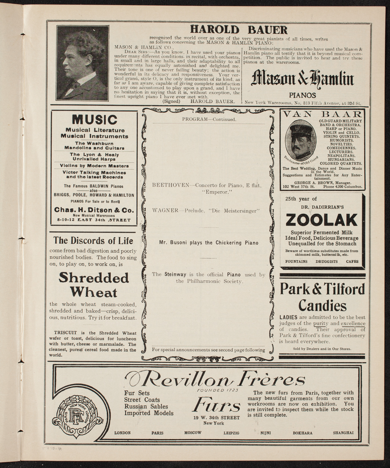 New York Philharmonic, January 7, 1910, program page 7