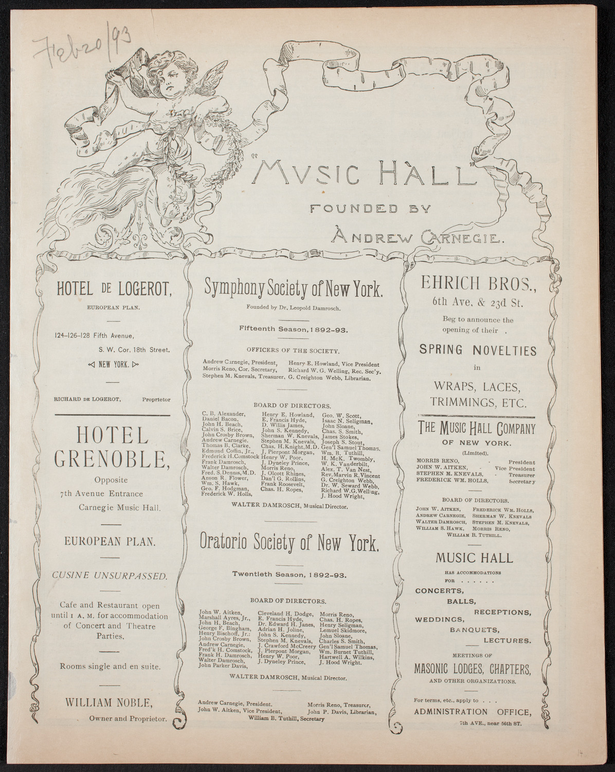 Golden Jubilee of Pope Leo XIII, February 20, 1893, program page 1