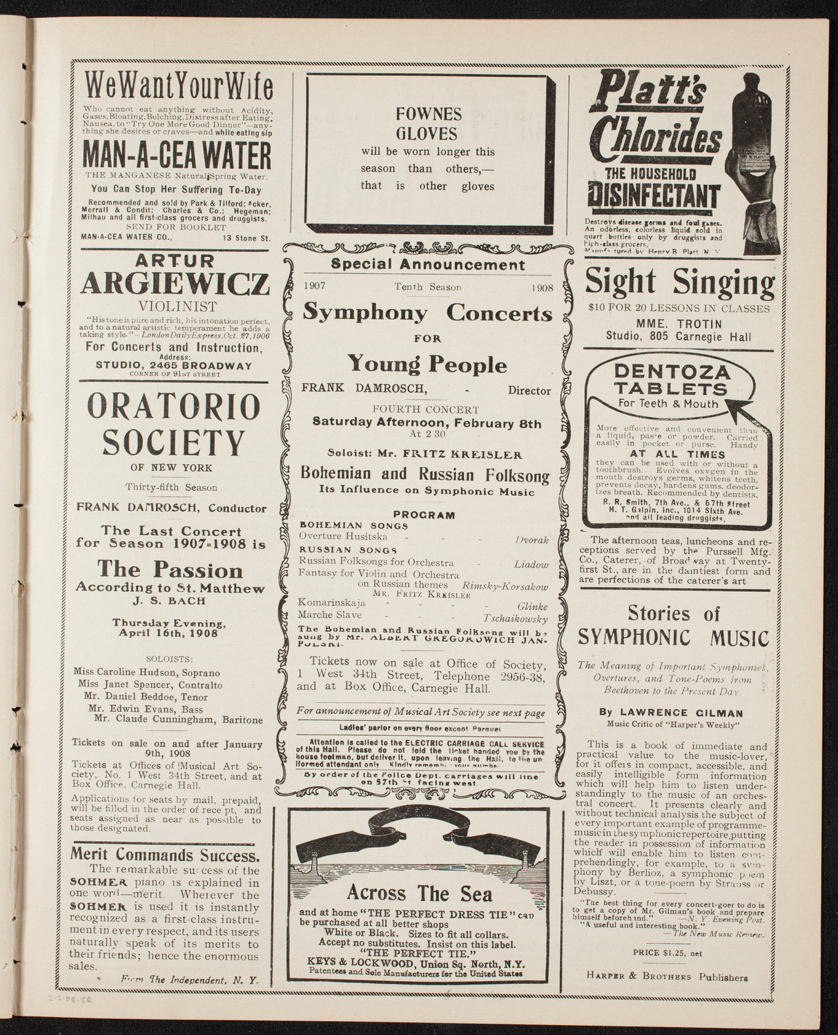 New York Symphony Orchestra, February 2, 1908, program page 9