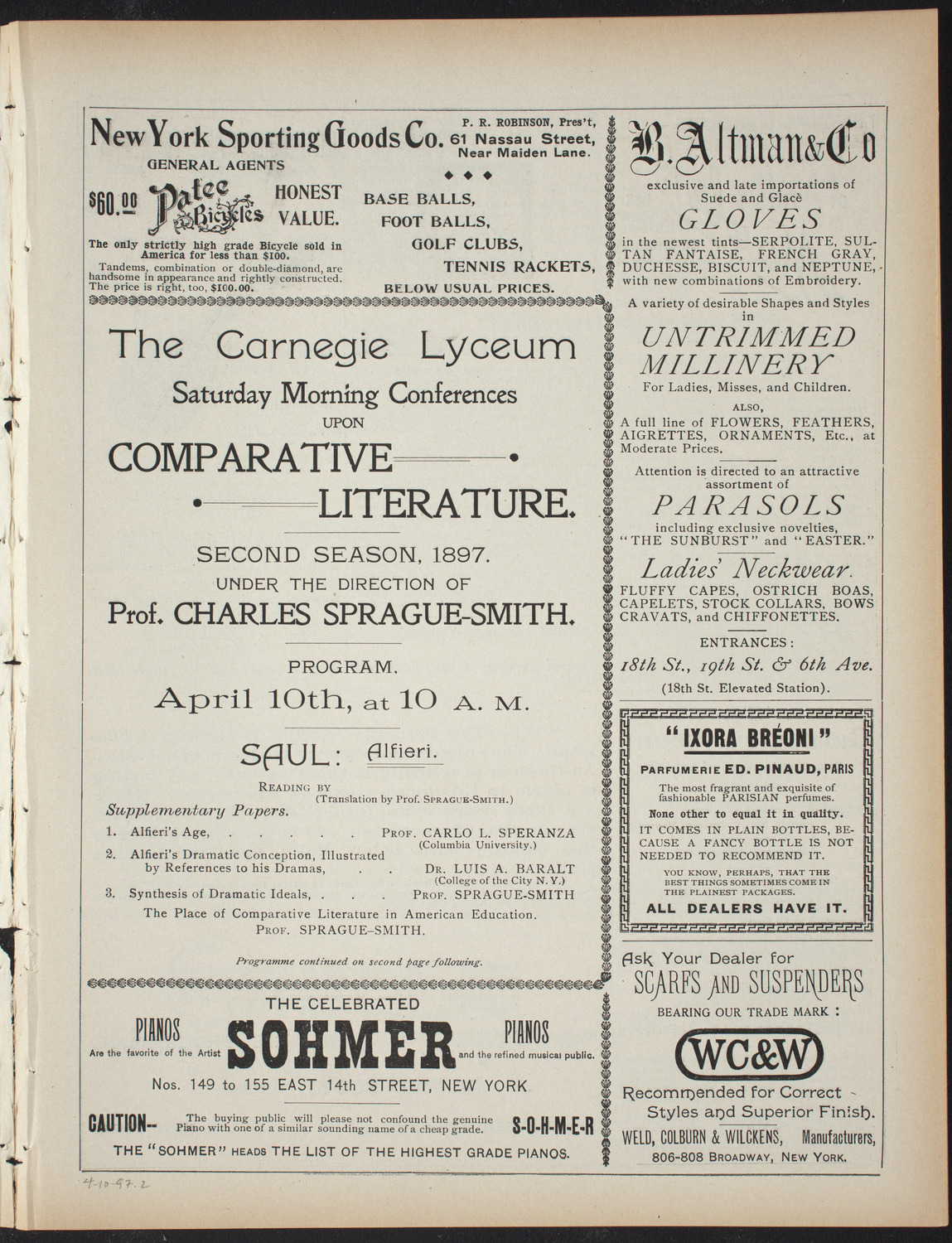 Saturday Morning Conferences on Comparative Literature, April 10, 1897, program page 3