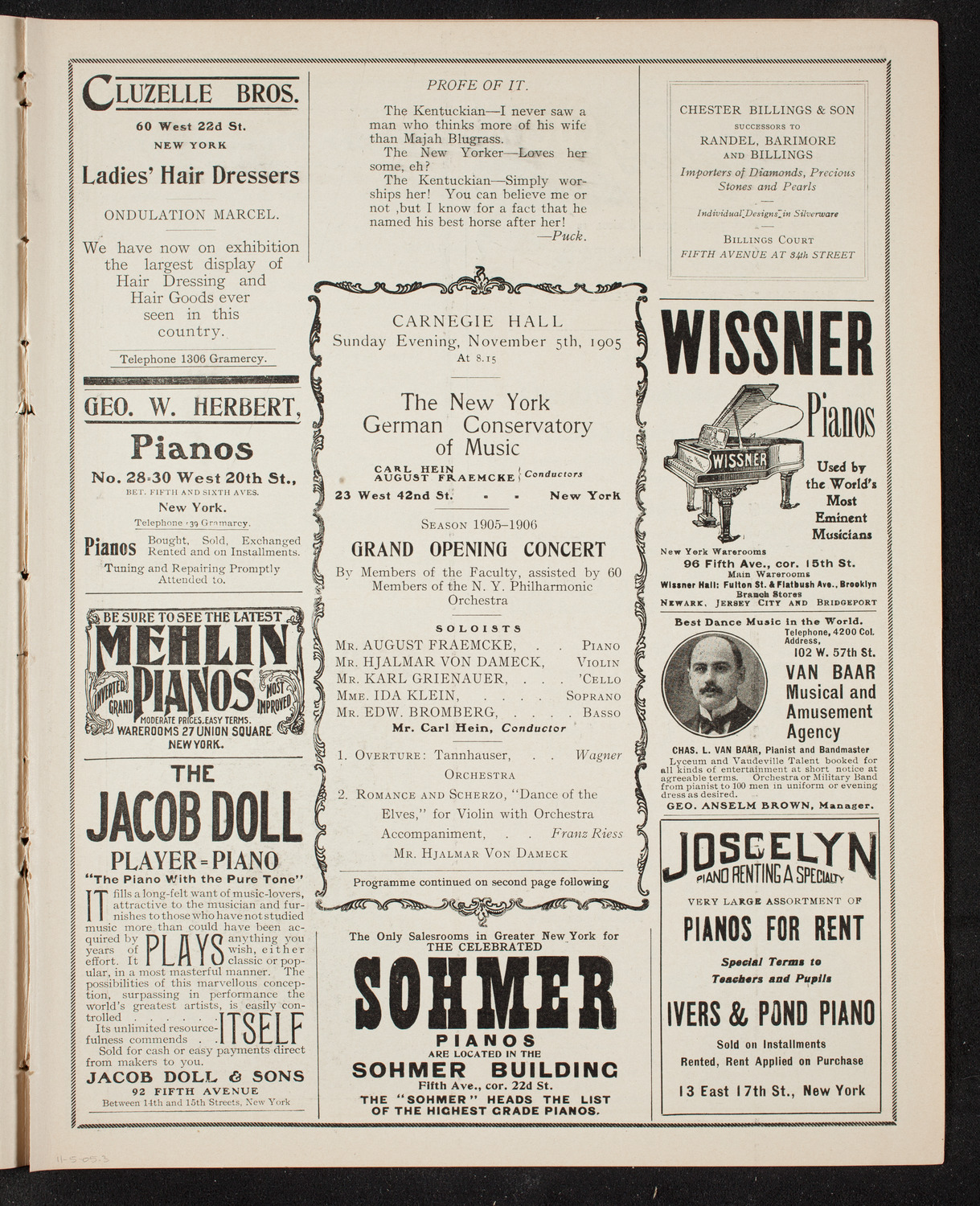 New York German Conservatory of Music Concert, November 5, 1905, program page 5