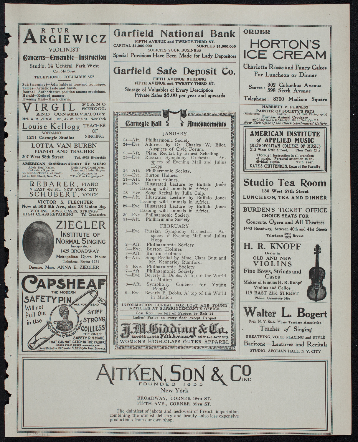 New York Philharmonic, January 23, 1913, program page 3