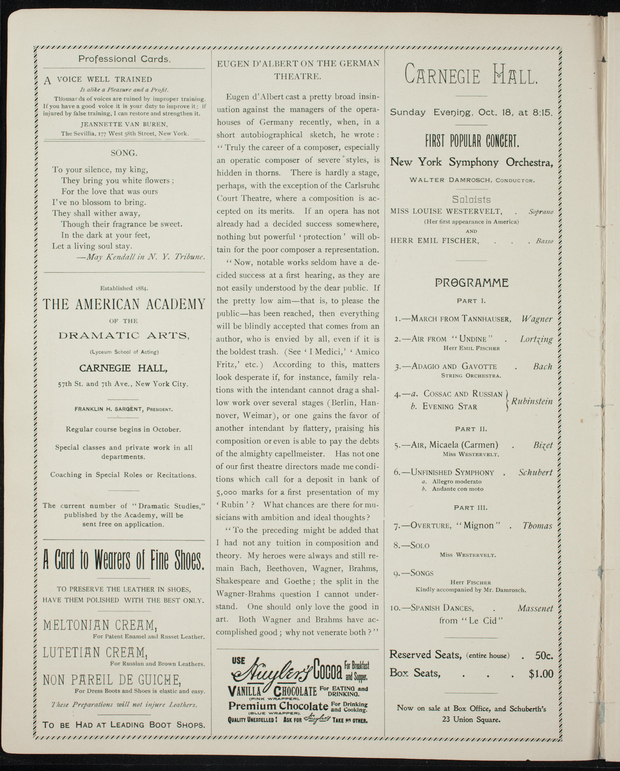 Lecture by Ian Maclaren (Rev. John Watson), October 13, 1896, program page 2