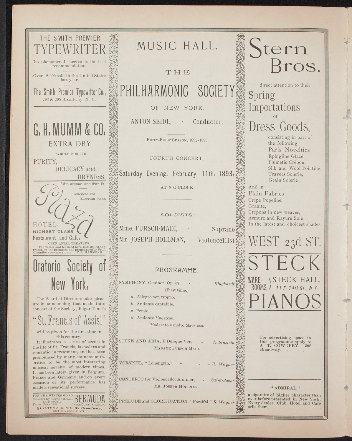 New York Philharmonic, February 11, 1893, program page 4