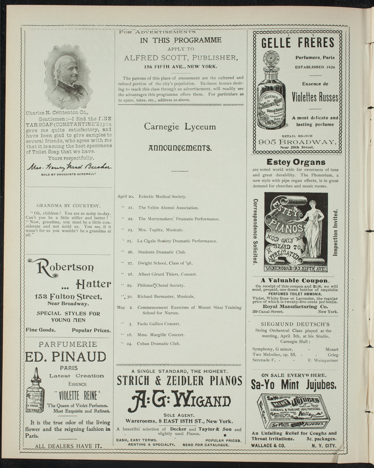 Trinity School Dramatic Club, April 19, 1898, program page 2