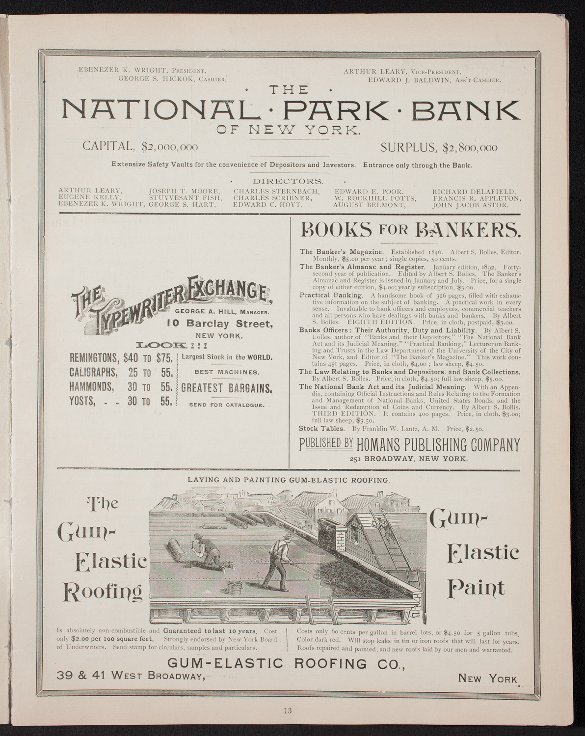 New York Banks' Glee Club, December 14, 1892, program page 13