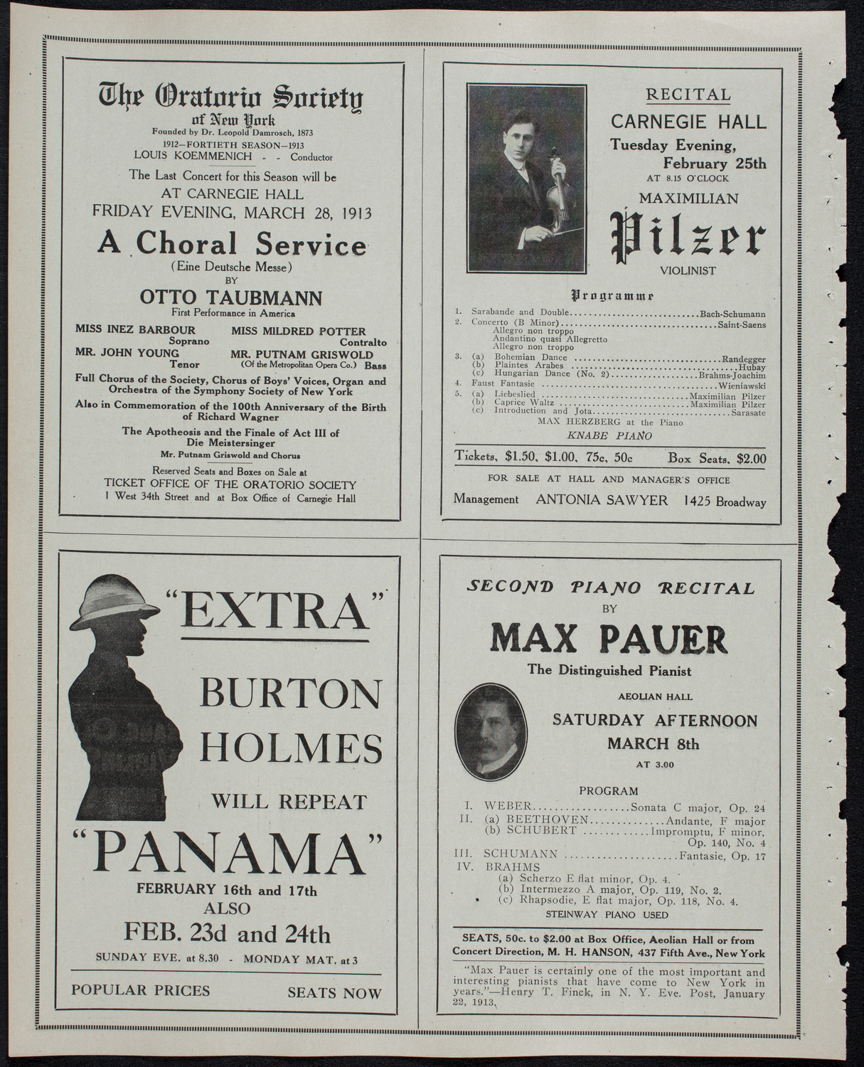 Ernest Schelling, Piano, February 15, 1913, program page 10