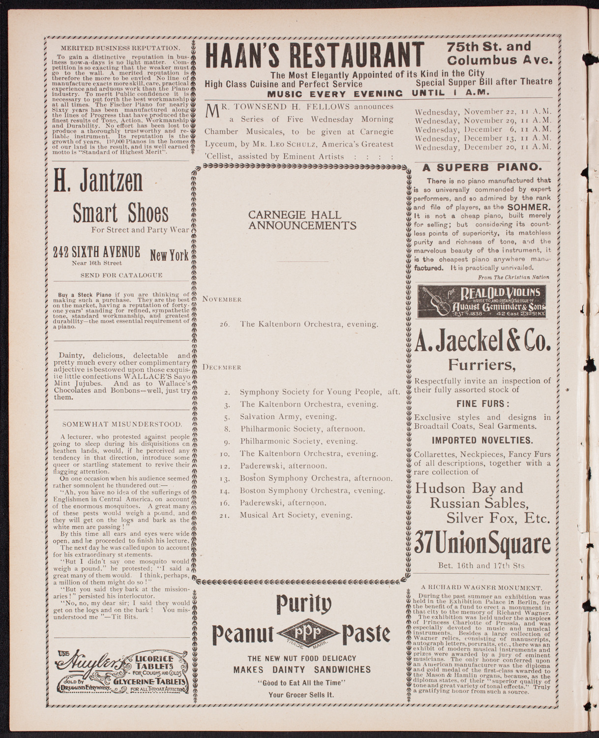 Kaltenborn Orchestra, November 19, 1899, program page 2