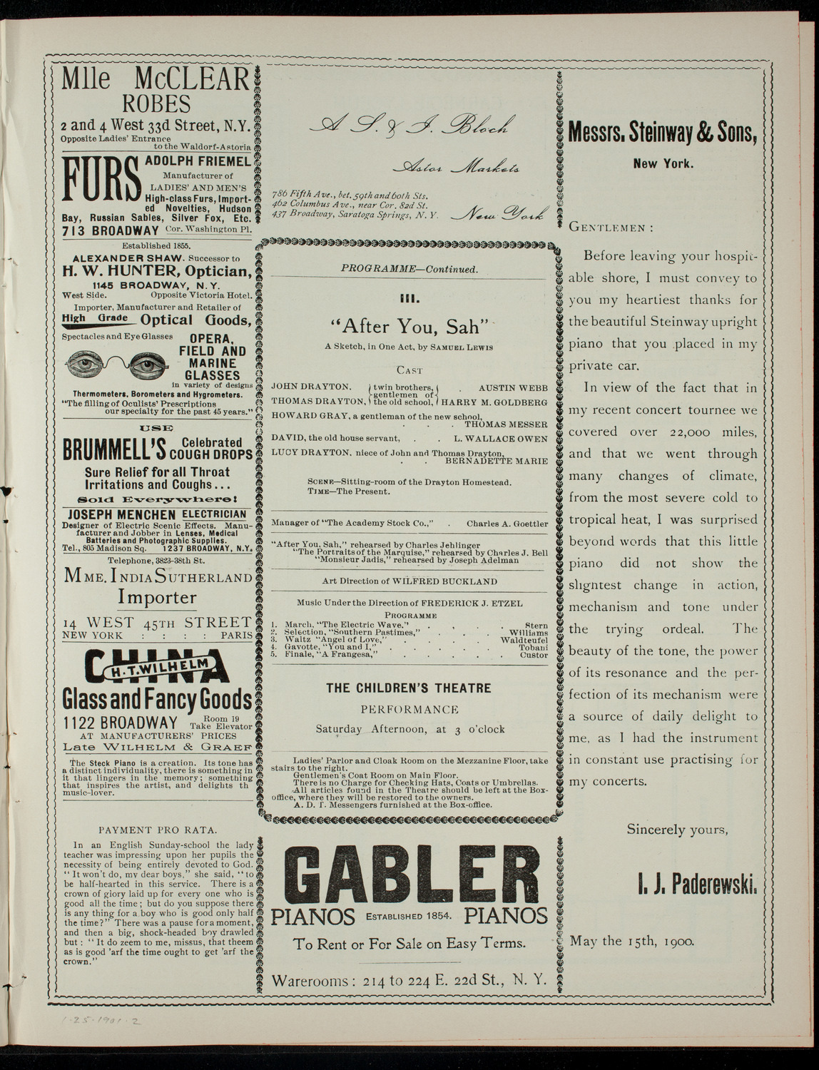 Academy Stock Company of the American Academy of Dramatic Arts and Empire Theatre Dramatic School, January 25, 1901, program page 3