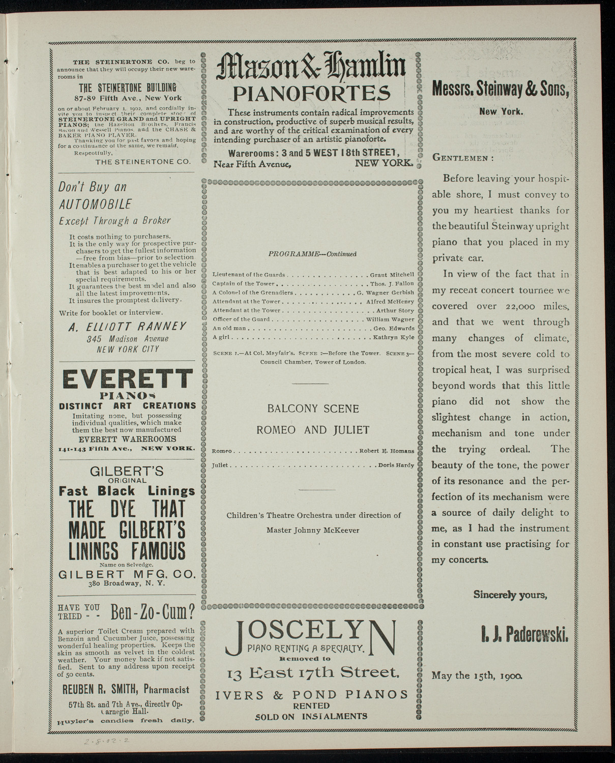 The Children's Theatre, February 8, 1902, program page 3