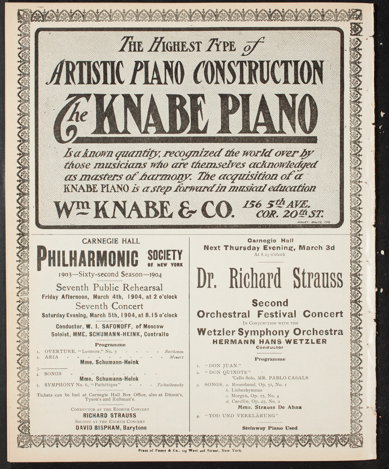 Richard Strauss with Pauline Strauss de Ahna and David Bispham, March 1, 1904, program page 12