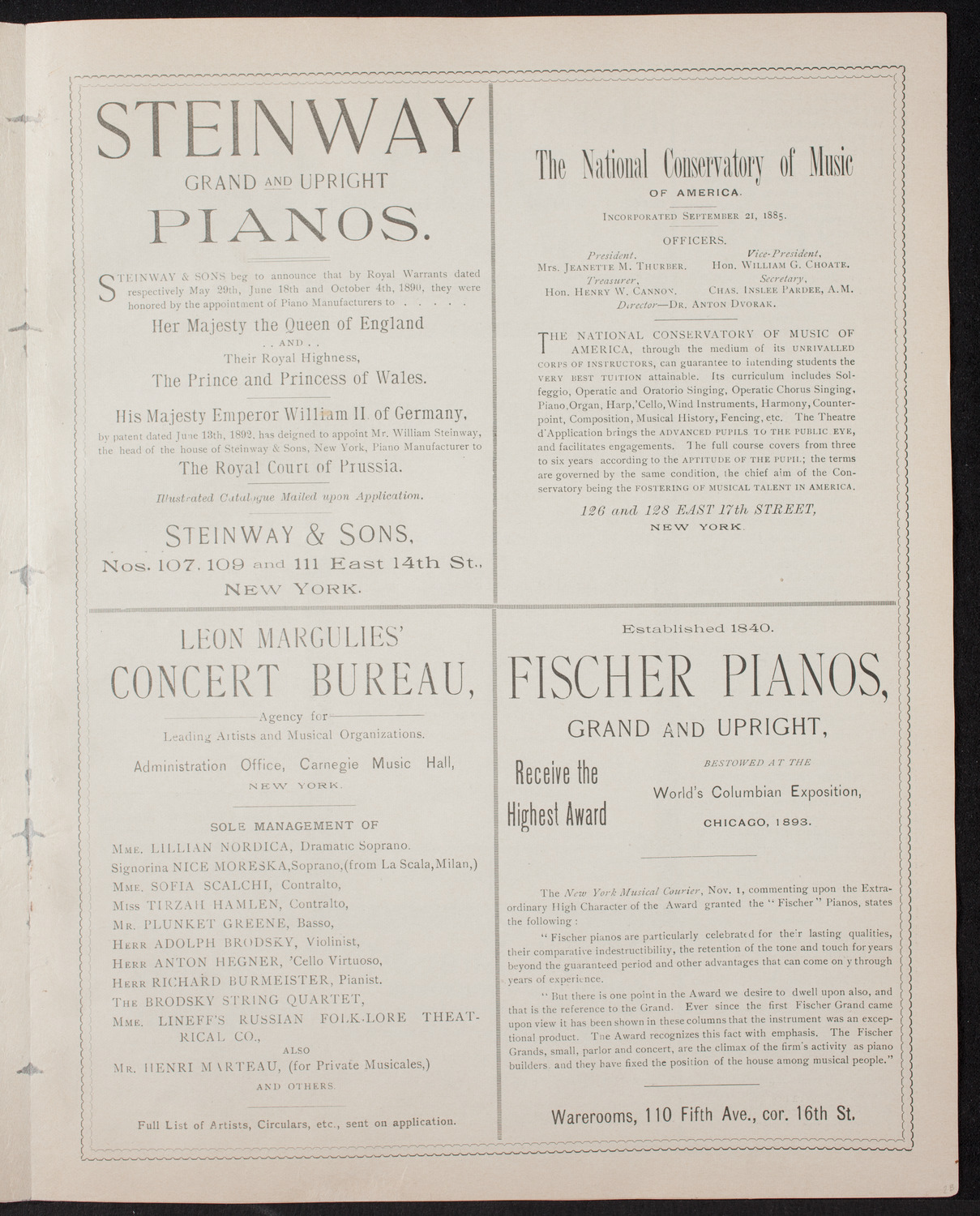 New York Symphony Orchestra, November 10, 1893, program page 5