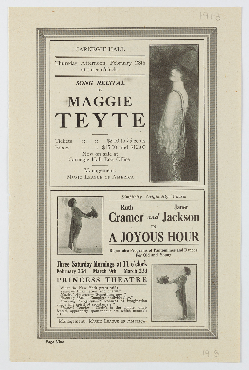 Maggie Teyte, Soprano, February 28, 1918