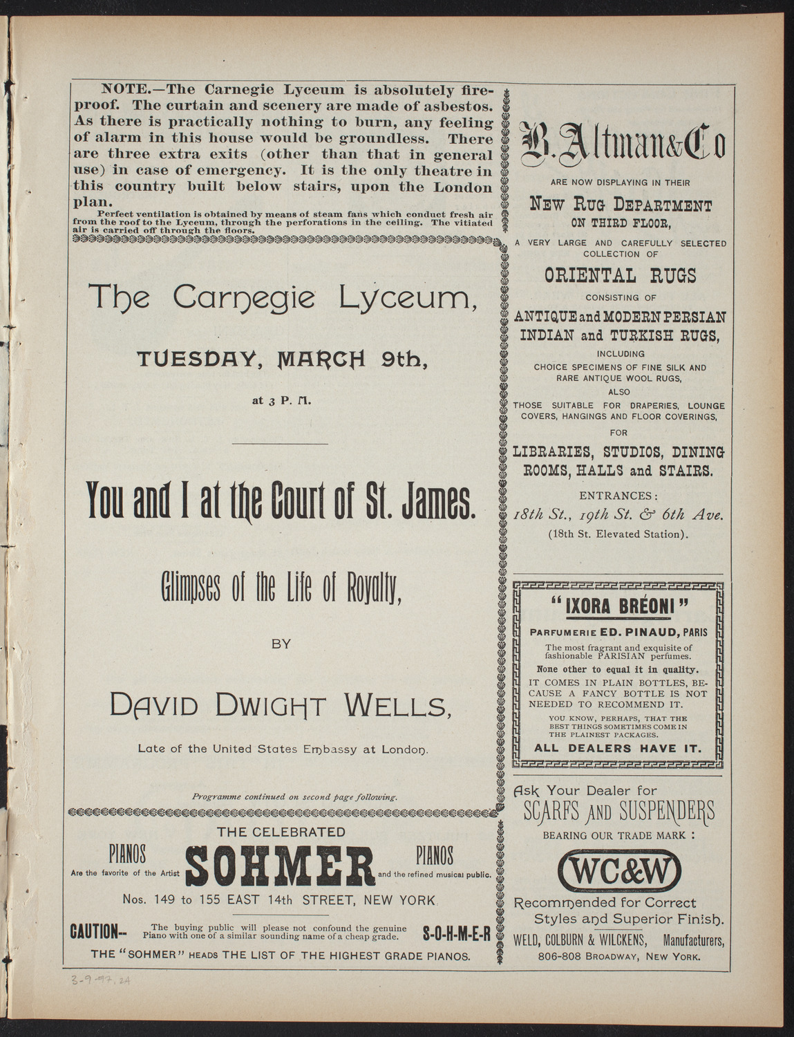 Lecture by David Dwight Wells, March 9, 1897, program page 3