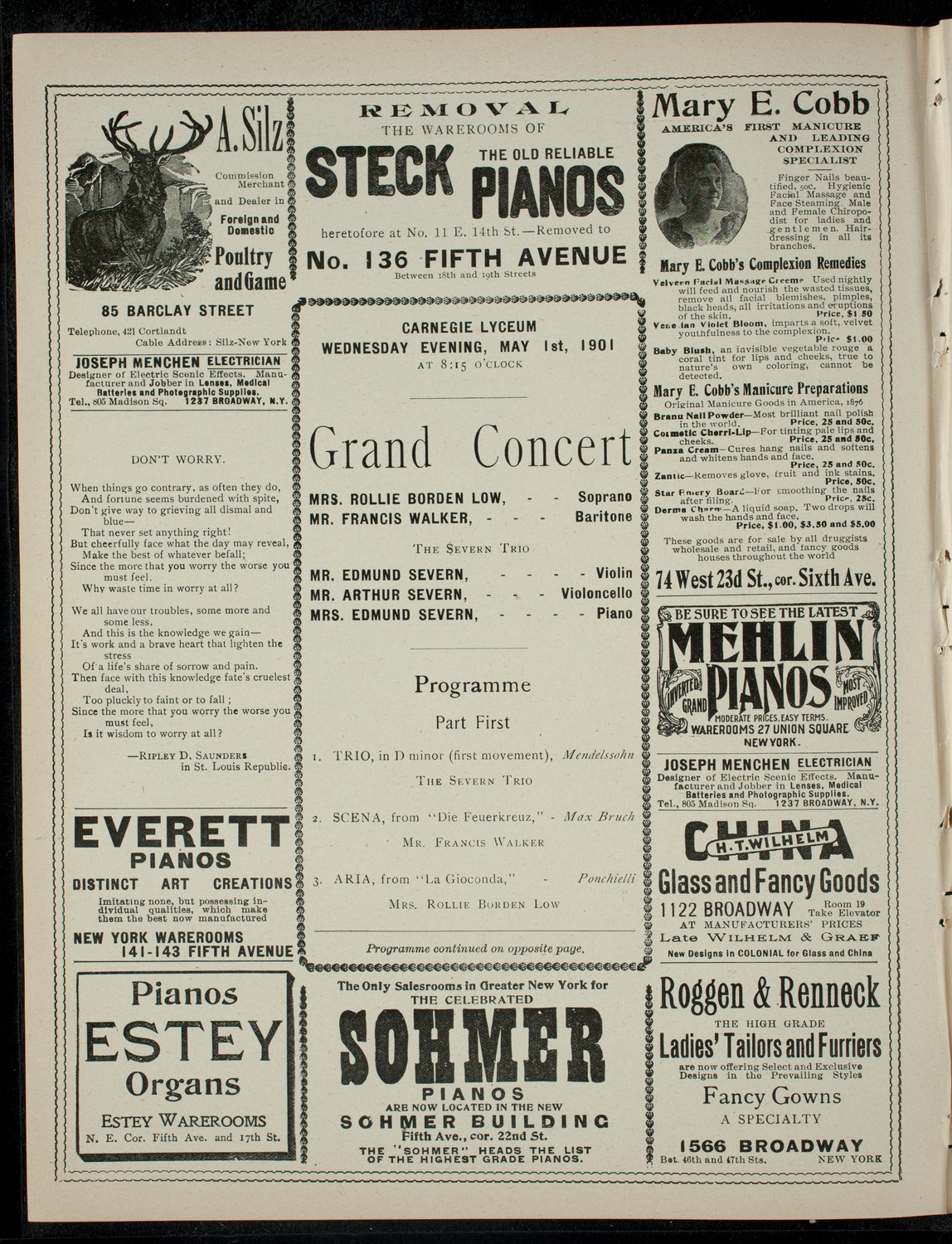 Grand Concert by The Severn Trio, May 1, 1901, program page 2