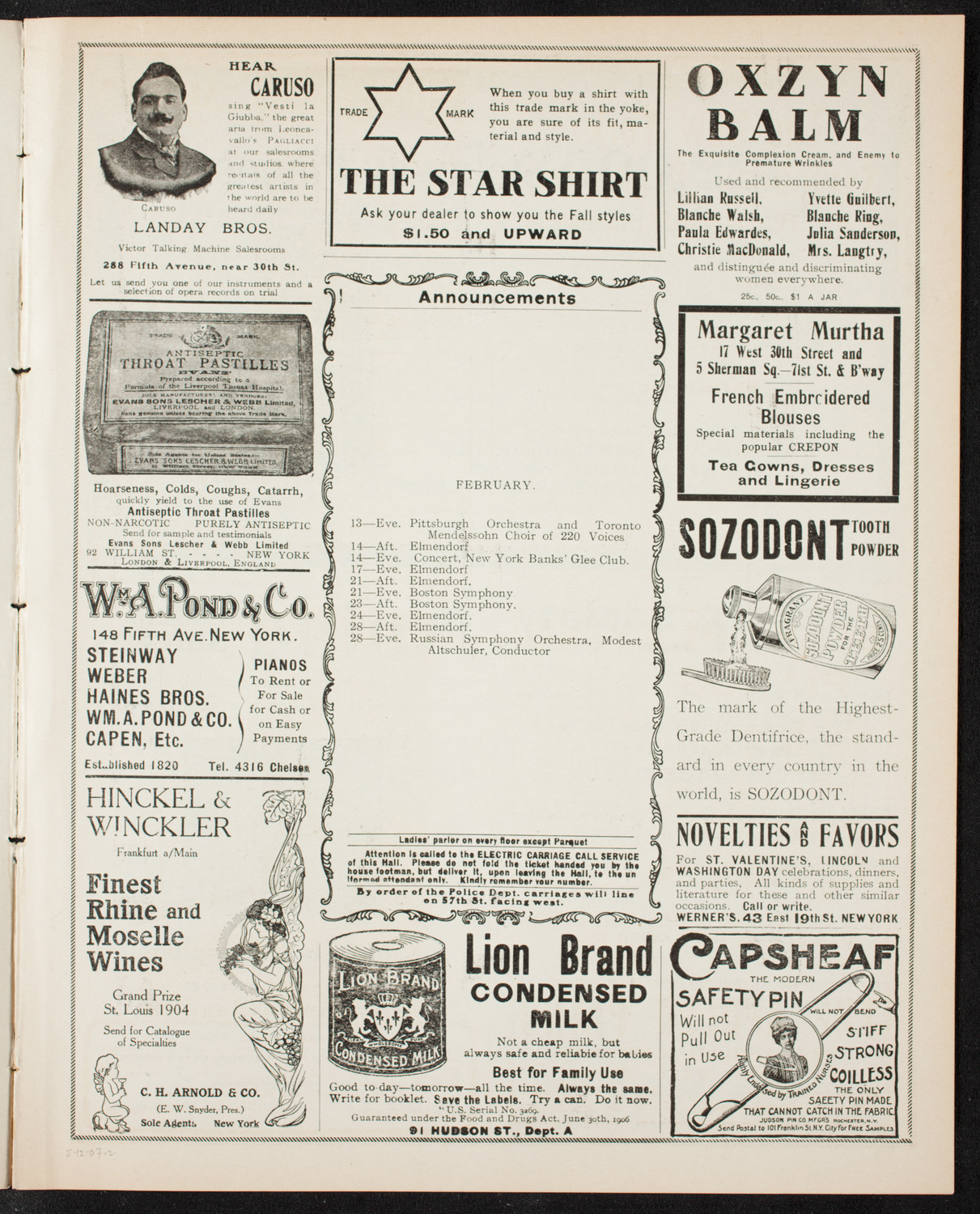 Pittsburgh Symphony Orchestra and The Mendelssohn Choir of Toronto, February 12, 1907, program page 3