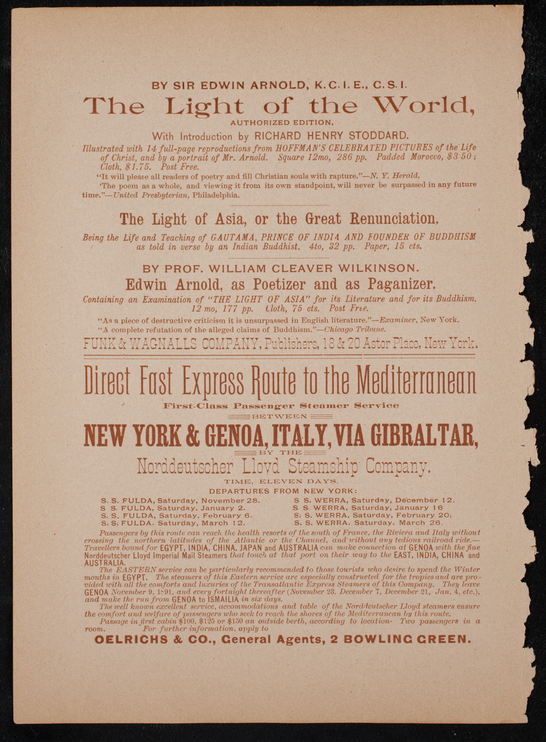 Lecture by Sir Edwin Arnold, November 4, 1891, program page 2