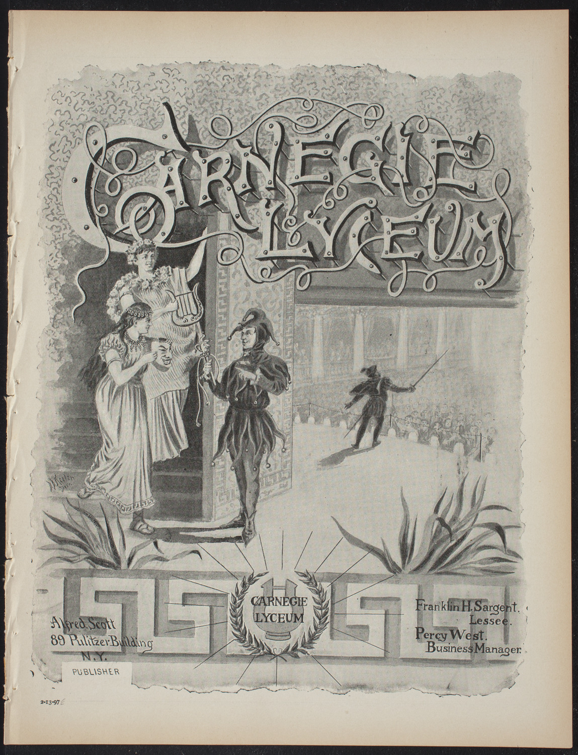 David Garrick: A Comedy in Four Acts, February 13, 1897, program page 1